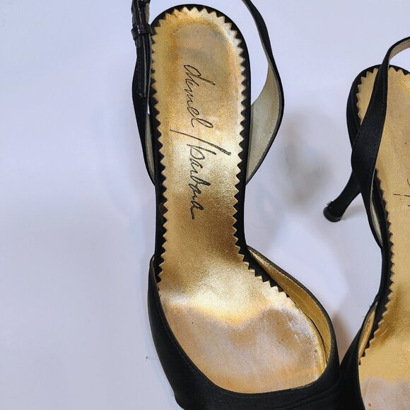 Daniel Barbara Women's 7 1/2 M Black Satin Italian Heels - Picture 2 of 13